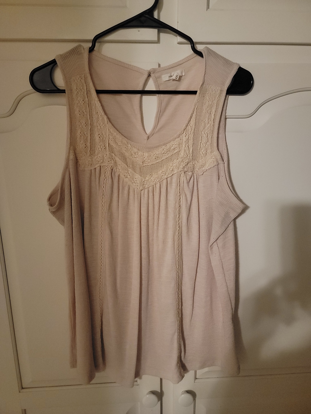 Maurices Light Pink Lace-Trim Sleeveless Tank Top